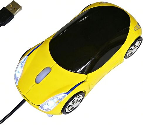 Small Cool Sports Car USB Wired Optical Mouse,1200DPI 2 Headlights,Plug and Play Corded Computer Mouse for Laptop or Office Desktop,Office Home School Gift (Yellow) in Kuwait