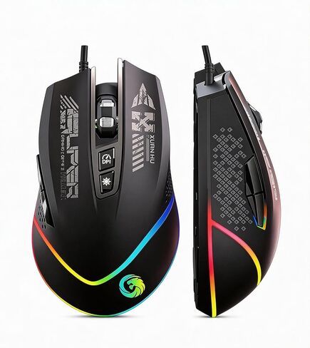 【 ضوء ماوس RGB قابل للتحويل - USB 】 ماوس سلكي ضوئي للكمبيوتر المحمول 2026 للألعاب، مفاتيح اختصار الماوس، DPI حتى 12000، 4 مفاتيح قابلة للبرمجة، مناسب لنظام Windows 7/8/10/XP Vista Linux in Kuwait
