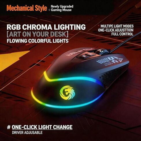【 ضوء ماوس RGB قابل للتحويل - USB 】 ماوس سلكي ضوئي للكمبيوتر المحمول 2026 للألعاب، مفاتيح اختصار الماوس، DPI حتى 12000، 4 مفاتيح قابلة للبرمجة، مناسب لنظام Windows 7/8/10/XP Vista Linux in Kuwait