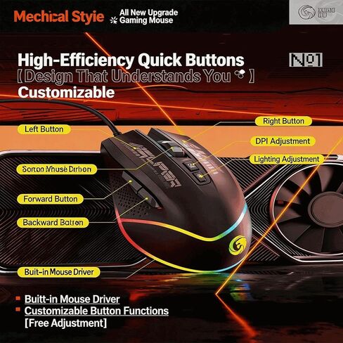【 ضوء ماوس RGB قابل للتحويل - USB 】 ماوس سلكي ضوئي للكمبيوتر المحمول 2026 للألعاب، مفاتيح اختصار الماوس، DPI حتى 12000، 4 مفاتيح قابلة للبرمجة، مناسب لنظام Windows 7/8/10/XP Vista Linux in Kuwait