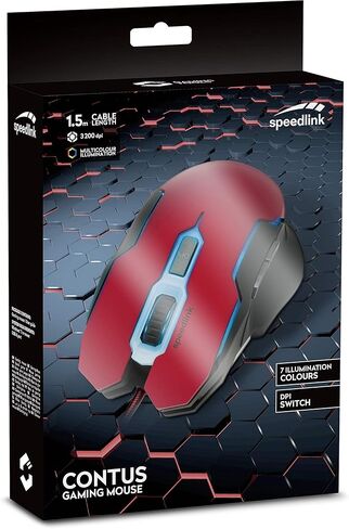Speedlink CONTUS Gaming Mouse - 5 Buttons Mouse for Office/Home Office (LED Illumination - Adjustable to 3200 dpi - Ergonomic Shape) for PC/Notebook/Laptop, Black-red in Kuwait
