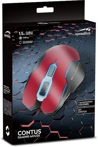 Speedlink CONTUS Gaming Mouse - 5 Buttons Mouse for Office/Home Office (LED Illumination - Adjustable to 3200 dpi - Ergonomic Shape) for PC/Notebook/Laptop, Black-red in Kuwait