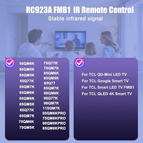 (Pack of 2) RC923A FMB1 Remote Control Replacement Compatible for TCL Smart TV QLED QLED Mini Google TV's, Series Q77K ，QM6K，QM5K（No Voice） in Kuwait