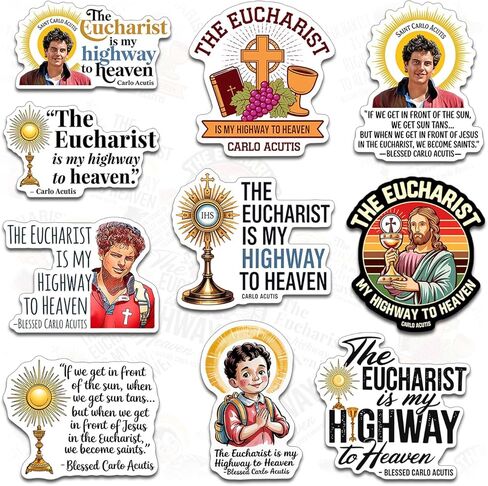 (20pcs-3in) Blessed Carlo Acutis The Eucharist My Highway to Heaven Sticker Saint Carlo Acutis Bible Christian Catholic Waterproof Vinyl Sticker for Water Bottle Car Laptop in Kuwait