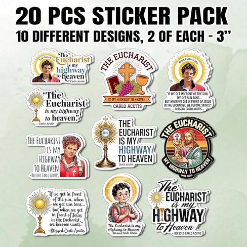 (20pcs-3in) Blessed Carlo Acutis The Eucharist My Highway to Heaven Sticker Saint Carlo Acutis Bible Christian Catholic Waterproof Vinyl Sticker for Water Bottle Car Laptop in Kuwait