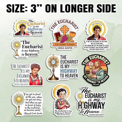 (20pcs-3in) Blessed Carlo Acutis The Eucharist My Highway to Heaven Sticker Saint Carlo Acutis Bible Christian Catholic Waterproof Vinyl Sticker for Water Bottle Car Laptop in Kuwait