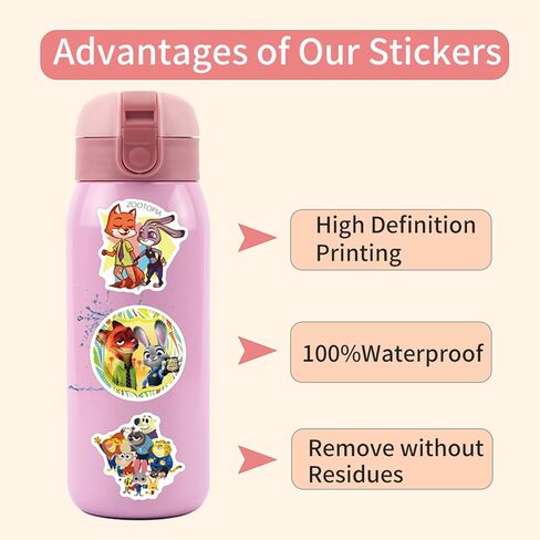 Zootopia Stickers Pack 60 Pcs for Water Bottles, Motivational Vinyl Waterproof Durable Laptop Sticker Decals for Computer, Teens, Students, Teachers, Employees in Kuwait