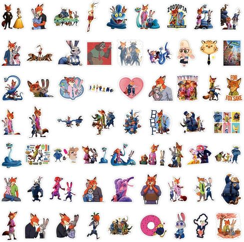 Zootopia Stickers Pack 60 Pcs for Water Bottles, Motivational Vinyl Waterproof Durable Laptop Sticker Decals for Computer, Teens, Students, Teachers, Employees in Kuwait