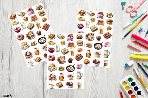 McEtt Breakfast Food Sticker Sheets – Aesthetic Illustrated Breakfast & Brunch Food Stickers – 5 Sheet Pack (145 Pieces) in Kuwait