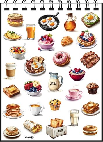 McEtt Breakfast Food Sticker Sheets – Aesthetic Illustrated Breakfast & Brunch Food Stickers – 5 Sheet Pack (145 Pieces) in Kuwait