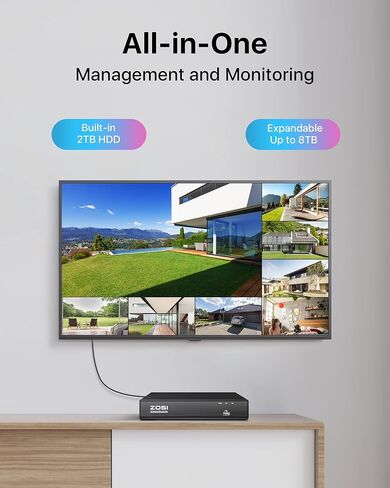 ZOSI 4K 8CH PoE NVR System (16CH Expandable) with 2TB HDD for 24/7 Record, Playback, Remote Access, AI Motion Detection, H.265+ 8 Channel PoE Network Video Recorder only Work with Our PoE IP Cameras in Kuwait