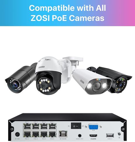 ZOSI 4K 8CH PoE NVR System (16CH Expandable) with 2TB HDD for 24/7 Record, Playback, Remote Access, AI Motion Detection, H.265+ 8 Channel PoE Network Video Recorder only Work with Our PoE IP Cameras in Kuwait