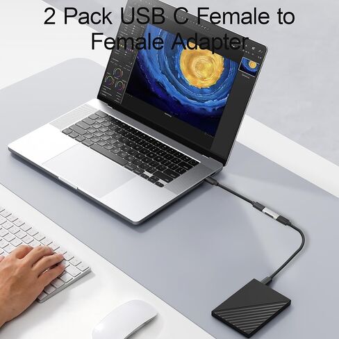 2 حزمة USB C أنثى إلى أنثى محول، 10 جيجابت في الثانية 60 واط USB 3.1 نوع C مقرنة موسع، معدن مطلي بالنيكل USB C مبدل الجنس لأجهزة النوع C in Kuwait