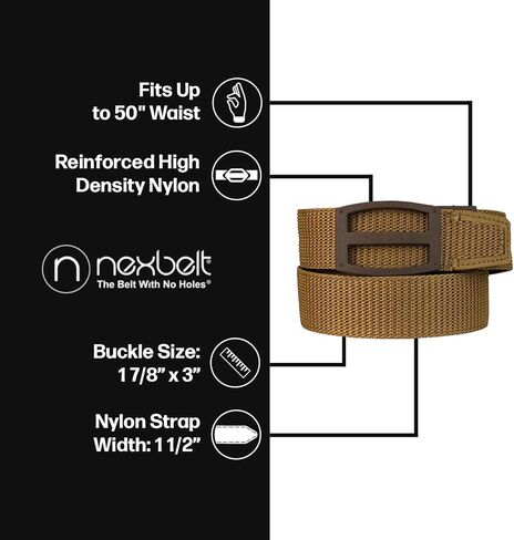 حزام السقاطة EDC للرجال من Nexbelt | حزام Titan Coyote مقاس 1.5 بوصة [38 مم] من النايلون المقوى مقطوع حسب المقاس - حزام تكتيكي قابل للتعديل بشكل دقيق، حزام Riggers، سقاطة حزام رجالي in Kuwait