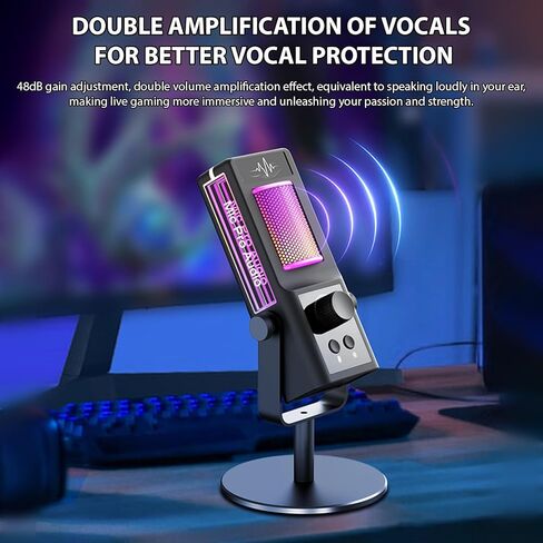 Condenser Microphone, USB Gaming RGB Mic with Stand Type C Interface Plug and Play Noise Reduction for PC Live Streaming Recording Karaoke in Kuwait