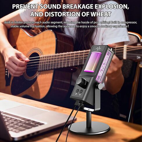 Condenser Microphone, USB Gaming RGB Mic with Stand Type C Interface Plug and Play Noise Reduction for PC Live Streaming Recording Karaoke in Kuwait