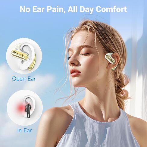 Open Ear Headphones, Bluetooth 5.4 Wireless Earbuds with Ear Hooks, 60H Playtime, AI Clear Call, LED Display Charging Case, IPX7 Waterproof Sports Earphones for Running Workouts Commute, White in Kuwait