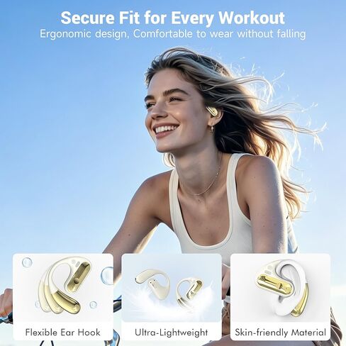 Open Ear Headphones, Bluetooth 5.4 Wireless Earbuds with Ear Hooks, 60H Playtime, AI Clear Call, LED Display Charging Case, IPX7 Waterproof Sports Earphones for Running Workouts Commute, White in Kuwait