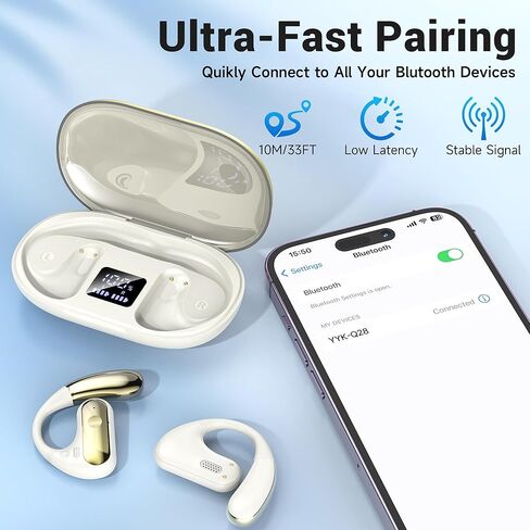 Open Ear Headphones, Bluetooth 5.4 Wireless Earbuds with Ear Hooks, 60H Playtime, AI Clear Call, LED Display Charging Case, IPX7 Waterproof Sports Earphones for Running Workouts Commute, White in Kuwait