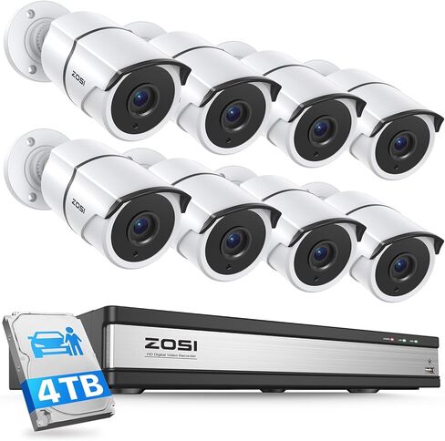 ZOSI 16 Channel Wired Security Camera System with 4TB HDD, 12 x 1080P Outdoor Metal CCTV Cameras with Audio, AI Human/Vehicle Detection, 120ft Night Vision, 16CH DVR for Business Home 24/7 Recording in Saudi Arabia