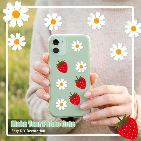 70PCS Daisy & Strawberry Glossy Decal Stickers, Cute Spring Floral Aesthetic Stickers for Journals, Scrapbooks, Water Bottles & Phone Cases for Aesthetic Girls 1inch in Kuwait