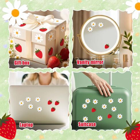 70PCS Daisy & Strawberry Glossy Decal Stickers, Cute Spring Floral Aesthetic Stickers for Journals, Scrapbooks, Water Bottles & Phone Cases for Aesthetic Girls 1inch in Kuwait