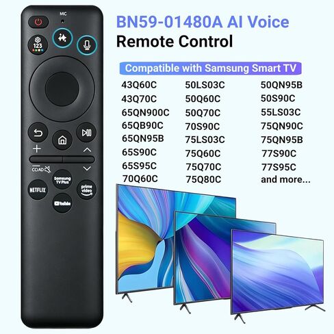 New BN59-01480A TM2360E Solar Smart AI Voice Remote, Rechargeable Solar Cell & USB-C Charging Bluetooth Remote Control, Compatible with Samsung 2023-2025 Neo QLED/OLED Smart TVs - Black in Kuwait