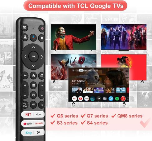 Voice Remote Replacement for TCL Google TV Remote Control, Compatible with TCL QM8/QM7/S5/S4/S3/Q7/Q6/Q5 Series TV, for 4K UHD HDR LED QLED QD-Mini LED Full-HD Smart TVs (Not Fit for Roku TV) in Kuwait