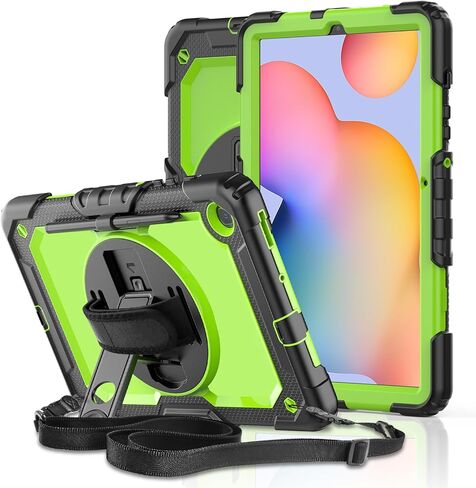 Samsung Galaxy Tab S6 Lite Tablet Case 10.4 inch 2022/2020 [with Tempered Glass Screen Protector], BASE MALL Heavy Duty Shockproof Case, Rotatable Kickstand, S Pen Holder, Hand/Shoulder Strap (Black) in Saudi Arabia