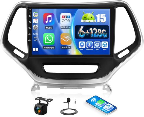 [8 Core 6G+128G] Android 15 Car Stereo for Jeep Cherokee 2013-2018 with Wireless CarPlay Android Auto,10.1" Touchscreen Car Radio with Mirror Link DSP WiFi/GPS,Bluetooth,FM/RDS EQ+Backup Camera in Kuwait