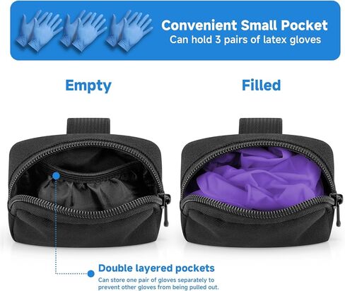 Xxerciz Duty Belt Gloves Pouch, Latex Disposable Glove Holder with Double Pockets Holds 2 to 3 Pairs of Gloves, Waist Bag for Police Officer Law Enforcement Personnel Security Firefighter in Kuwait