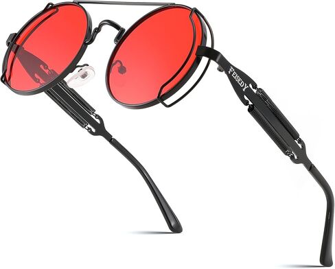 FEISEDY Sunglasses Mens Women Aviators Retro Steampunk Round Sunglasses Metal Frame Fishing Driving Hippie Glasses B2351 in Saudi Arabia