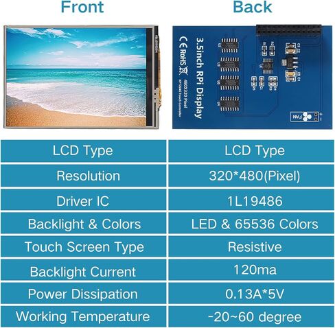 3.5 Inch Touch Screen TFT LCD SPI Display Panel, 480x320 HD LCD Display with Touch Pen Compatible with Raspberry Pi B, B+, 2B, 3B, 3B+,4B, 5 in Kuwait