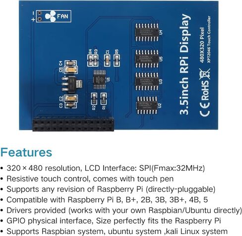 3.5 Inch Touch Screen TFT LCD SPI Display Panel, 480x320 HD LCD Display with Touch Pen Compatible with Raspberry Pi B, B+, 2B, 3B, 3B+,4B, 5 in Kuwait