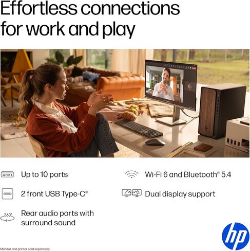 الكمبيوتر المكتبي HP OmniDesk Tower | وحدة المعالجة المركزية Intel Core Ultra 7 265 ذات 20 نواة | ذاكرة 16 جيجابايت، 1 تيرابايت SSD | واي فاي 6، بلوتوث 5.4 | كمبيوتر AI مع تسريع NPU | لوحة مفاتيح وماوس لاسلكي، ويندوز 11، خشب داكن in Kuwait