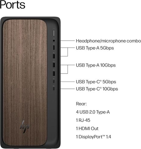 الكمبيوتر المكتبي HP OmniDesk Tower | وحدة المعالجة المركزية Intel Core Ultra 7 265 ذات 20 نواة | ذاكرة 16 جيجابايت، 1 تيرابايت SSD | واي فاي 6، بلوتوث 5.4 | كمبيوتر AI مع تسريع NPU | لوحة مفاتيح وماوس لاسلكي، ويندوز 11، خشب داكن in Kuwait
