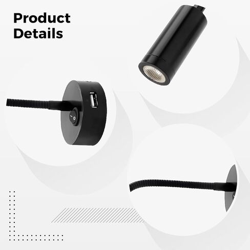 Generic مصباح قراءة LED RV مع منفذ USB، بنيات معدنية، ضوء أسود/أبيض in Kuwait