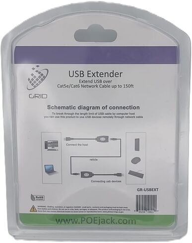 موسع USB لشبكة الشبكة عبر كابل الشبكة (Cat6a، Cat6، Cat5e، Cat5) حتى 150 قدمًا. RJ45، ذكر USB، وصلات USB أنثى. GR-USBEXT in Kuwait