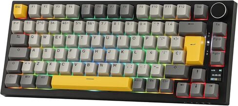 EPOMAKER Ajazz AK820 PRO ISO-ES لوحة مفاتيح ميكانيكية لاسلكية مع Pantalla & Perilla، 2.4G/BT/USB، RGB، برامج مخصصة، لوحة ألعاب Teclado de 75% Distribución Española للكمبيوتر الشخصي/Mac (أسود) in Kuwait