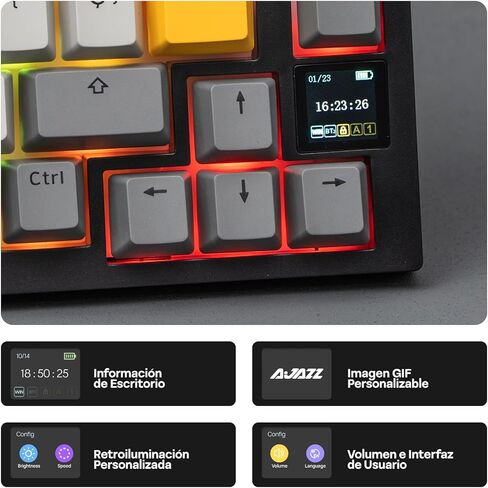 EPOMAKER Ajazz AK820 PRO ISO-ES لوحة مفاتيح ميكانيكية لاسلكية مع Pantalla & Perilla، 2.4G/BT/USB، RGB، برامج مخصصة، لوحة ألعاب Teclado de 75% Distribución Española للكمبيوتر الشخصي/Mac (أسود) in Kuwait