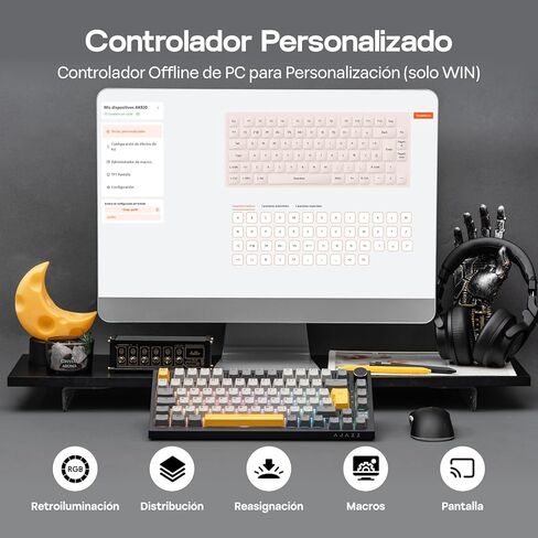 EPOMAKER Ajazz AK820 PRO ISO-ES لوحة مفاتيح ميكانيكية لاسلكية مع Pantalla & Perilla، 2.4G/BT/USB، RGB، برامج مخصصة، لوحة ألعاب Teclado de 75% Distribución Española للكمبيوتر الشخصي/Mac (أسود) in Kuwait