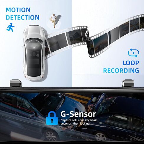 12" 4K Mirror Dash Cam with STARVIS 2 Sensor,View Rear Mirror Camera Fron and Rear Inside,Built-in 5.8G WiFi GPS, APP Control,Back up Camera for Cars,8 IR Night Vision Free 128G in Kuwait