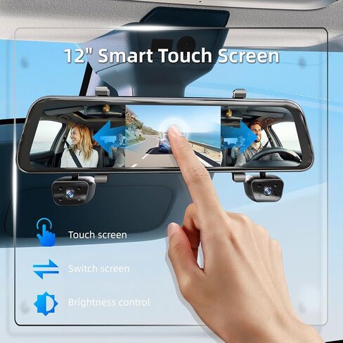12" 4K Mirror Dash Cam with STARVIS 2 Sensor,View Rear Mirror Camera Fron and Rear Inside,Built-in 5.8G WiFi GPS, APP Control,Back up Camera for Cars,8 IR Night Vision Free 128G in Kuwait
