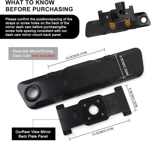 Dash Cam Mirror Mount with Extra Mirror Base, Universal Rear View Mirror Mount Kit for 5.5"-12" Mirror Dash Cams, Sturdy Car Dash Cam Bracket Back Plate Panel for Most Vehicles in Kuwait