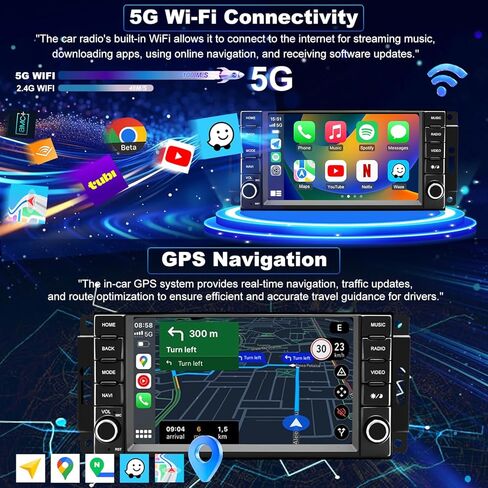 راديو 5GWiFi لسيارة دودج تشالنجر أفينجر 2008-2014، ليبرتي رام 1500/2500/3500 2009-2012، شاحن 2008-2010، تاون آند كانتري 2008-2016، شاشة لمس ستيريو للسيارة 7 بوصة كاربلاي أندرويد أوتو جي بي إس FM كاميرا in Kuwait
