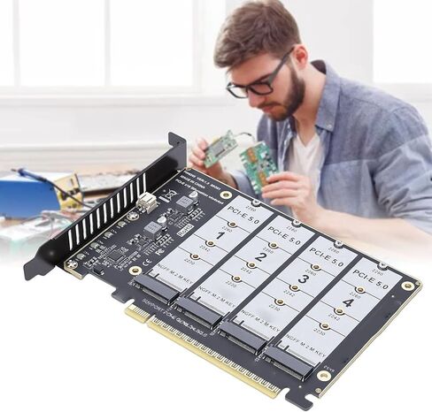 CUIFATI M.2 PCIe Adapter Card, 4 Port NVMe SSD to PCIe X16 Expansion Card with 4 LED Indicators, Supports 3.0 .0 5.0 for M.2 NVMe SSDs in Kuwait