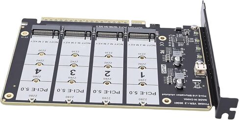 CUIFATI M.2 PCIe Adapter Card, 4 Port NVMe SSD to PCIe X16 Expansion Card with 4 LED Indicators, Supports 3.0 .0 5.0 for M.2 NVMe SSDs in Kuwait