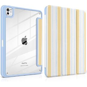 حافظة لجهاز iPad Pro 13 بوصة (M5 2025 M4 2024) - [حامل أقلام مدمج]، مقاوم للصدمات وأنيق، ظهر صلب شفاف + حافة ناعمة من مادة TPU، حامل مغناطيسي ثلاثي الطي، تنبيه/غفو تلقائي، نقطة بيضاء وردية in Kuwait