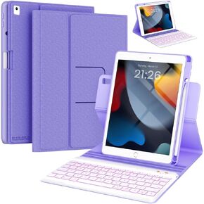 Keyboard Case for iPad 9th/8th/7th Generation 10.2 inch 2021/2020/2019 & ipad Pro 10.5-inch & ipad Air 3 2019-Backlit Detachable keyboard 360° Rotatable Folio Cover with upper pencil holder-(Purple) in Saudi Arabia