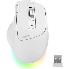 EWEADN C2 Ergonomic Wireless Mouse, 2.4G & Bluetooth Mouse for Laptop, Silent Click Dul-Mode Rechargeable Computer Mouse, 5 DPI Levels Optical Mice with RGB for Laptop, PC, Mac, Windows - White in Kuwait
